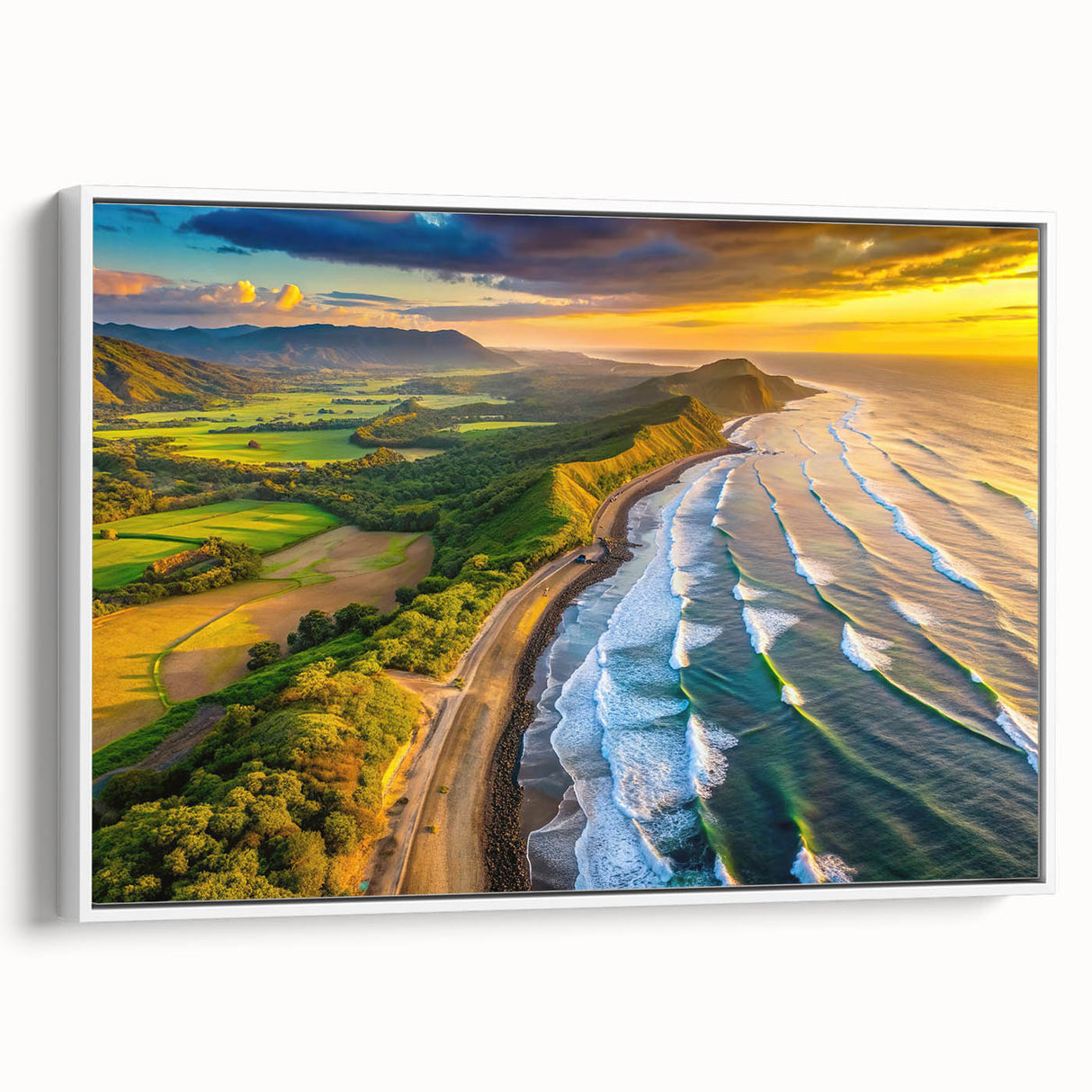 Vintage poster art of a vibrant El Salvador scenery on a large framed canvas, ideal for living room decor.