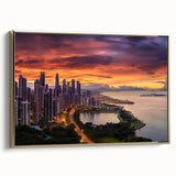 Landscape art painting of Central America, featuring a vibrant color palette on a framed canvas.