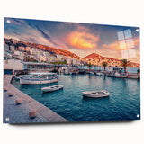 Large abstract wall art depicting a European scenery on acrylic glass, ideal for bedroom or dining room decor.