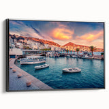 Black and white landscape art of Albania on framed canvas, featuring vintage poster style, ideal for bedroom decor.