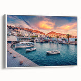 Vintage poster art of an Albanian landscape, framed canvas with a mix of vibrant and muted colors.