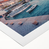 Art deco poster featuring a scenic European Albanian landscape on rolled canvas, ideal for dining room wall art.