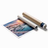 Extra large rolled print featuring a serene Albanian landscape with floral elements in soft pastel colors.
