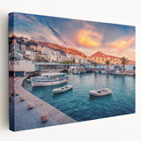 Large art depicting an Albanian landscape on stretched canvas, with muted earth tones, ideal for kitchen wall art.