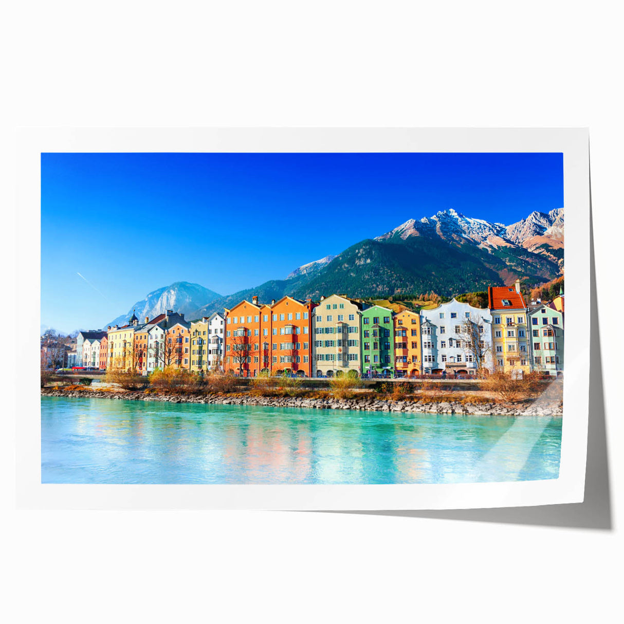 Extra large rolled print of a serene Austrian landscape with lush greenery and muted earth tones.
