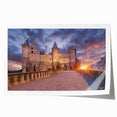 Extra large rolled print of a European scenery with floral elements in muted earth tones, suitable for dining room walls.