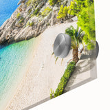 Large abstract wall art of a Croatian landscape in muted earth tones on acrylic glass, suitable for dining room ambiance.