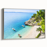 Framed canvas landscape art painting of a Croatian coastal scene in colorful art tones, ideal for living room decor.