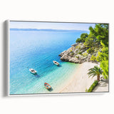 Vintage poster art of a Croatian landscape on a framed canvas, featuring a blend of colorful art and black tones.