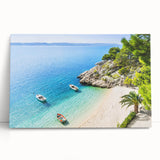 Black and white stretched canvas of a European Croatian landscape, ideal for kitchen wall art.