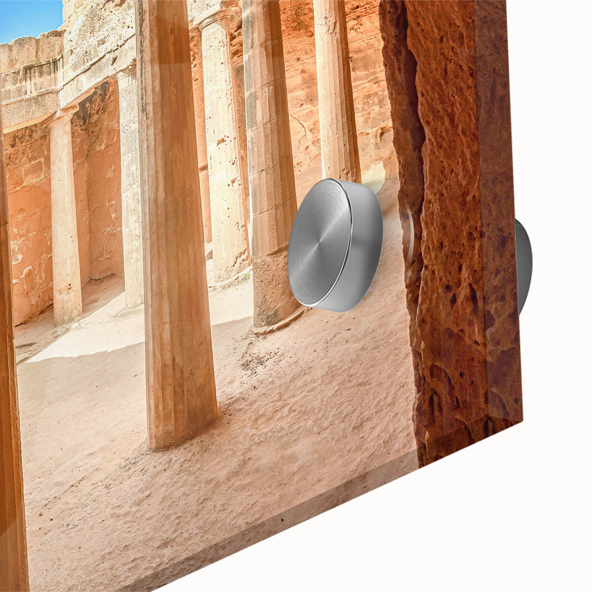 Large abstract wall art of a European Cyprus landscape in muted earth tones on acrylic glass.