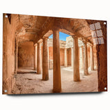 Large abstract wall art of a European Cyprus scenery on acrylic glass, suitable for bedroom or dining room decor.