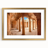 Abstract art print of a European landscape in muted earth tones on a framed canvas, suitable for dining room decor.