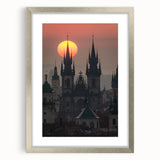 Extra large abstract art print of Prague scenery in textured silver frame, ideal for living room decor.