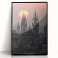 Large abstract wall art of Prague skyline in muted black and gray tones on a framed acrylic.