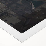 Art deco poster of Prague scenery in muted earth tones on rolled canvas, suitable for dining room wall art.