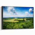 Framed canvas of a black and white vintage poster featuring a Czech Republic landscape, ideal for bedroom decor.