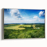 Framed canvas landscape painting of a Czech Republic scenery in muted earth tones, ideal for bedroom wall art.