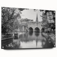 Acrylic glass print of a European cityscape in muted earth tones, ideal for dining room decor.