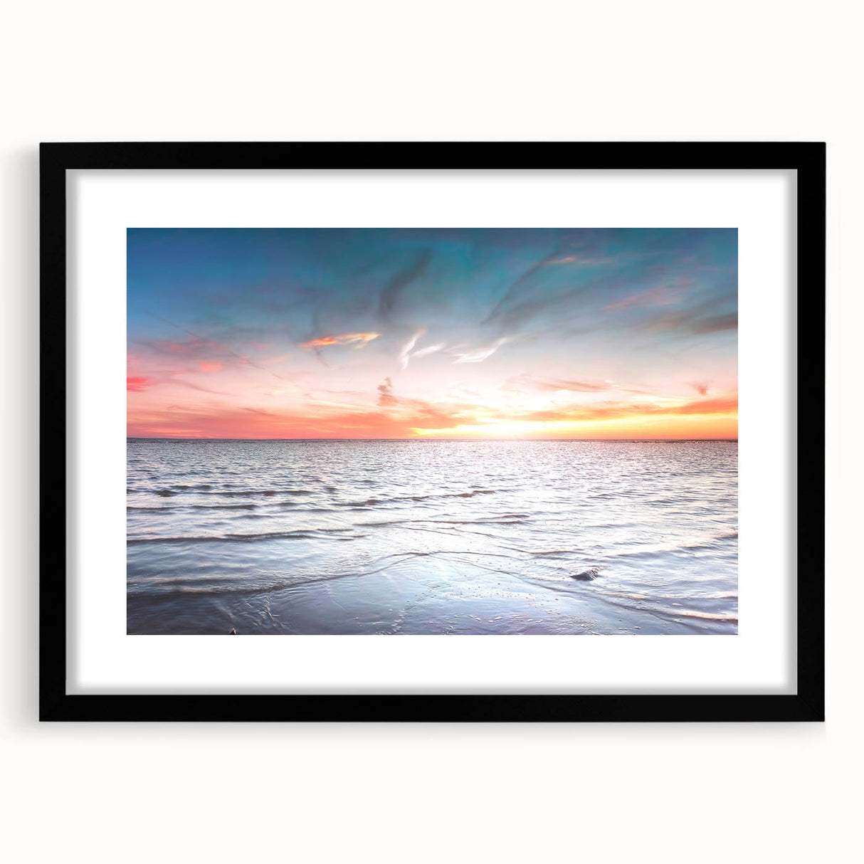Abstract art print featuring a colorful, textured depiction of a European scenery on a large framed canvas.