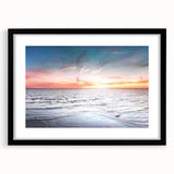 Abstract art print featuring a colorful, textured depiction of a European scenery on a large framed canvas.