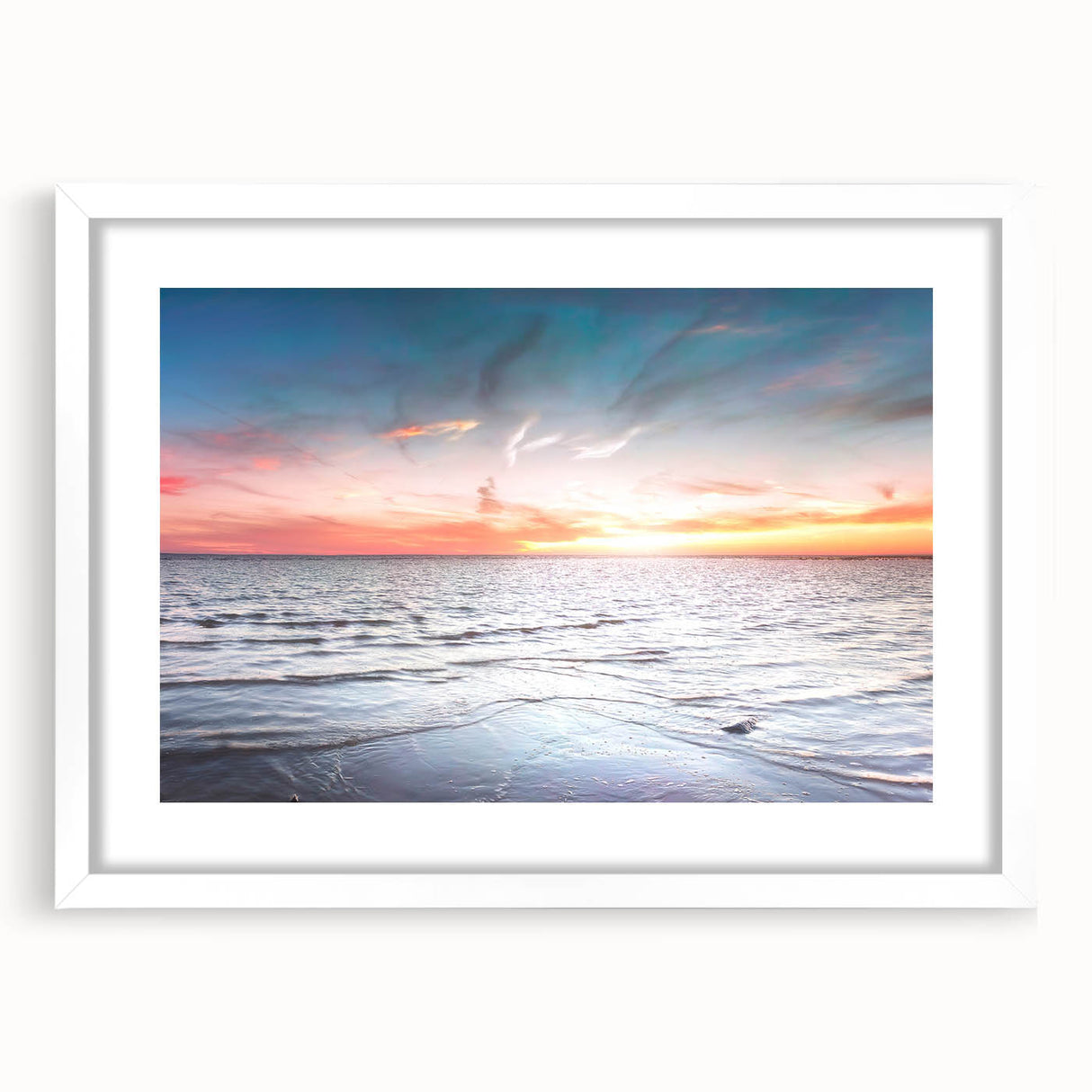 Textured abstract art print depicting European scenery in muted earth tones on a white-framed mat, ideal for bedroom decor.