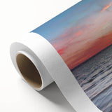 Art deco poster of a European scenery in muted blues and greens on rolled canvas, ideal for nursery wall art.