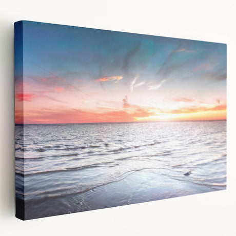 Large canvas print of a European scenery in Estonia, featuring muted green and blue tones, ideal for kitchen wall art.
