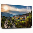 Acrylic print of the French Alps in soft blue and white tones, suitable for bedroom or dining room decor.