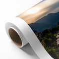 Art Deco poster of French Alps scenery in pastel shades on rolled canvas, ideal for nursery wall art.