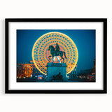 Extra large, textured abstract art print of a colorful Lyon cityscape, set in a black frame, ideal for living room decor.