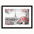Extra large abstract art print of a colorful Parisian scene in a black frame, ideal for living room decor.