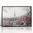 Large abstract wall art of Paris scenery in black acrylic frame, featuring mid-century modernist style.