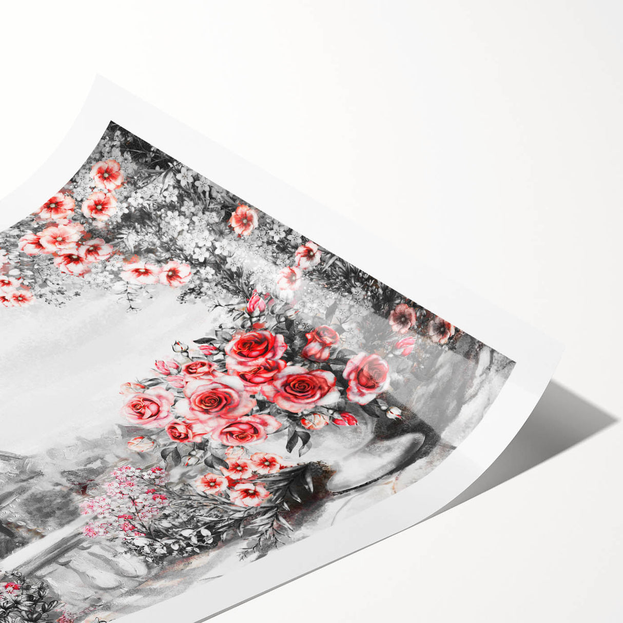 Extra large wall art featuring line art flowers in muted earth tones on rolled print, ideal for large living room wall decor.