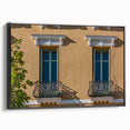 Black and white canvas featuring a vintage poster-style landscape of southern France, ideal for bedroom wall decor.