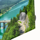 Large abstract wall art depicting a Bavarian landscape in muted earth tones on acrylic glass.