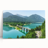 Black and white photograph of Bavarian landscape on stretched canvas, ideal for kitchen wall art.