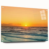 Acrylic print of Crete, Greece scenery in vibrant blue and white tones, ideal for dining room decor.
