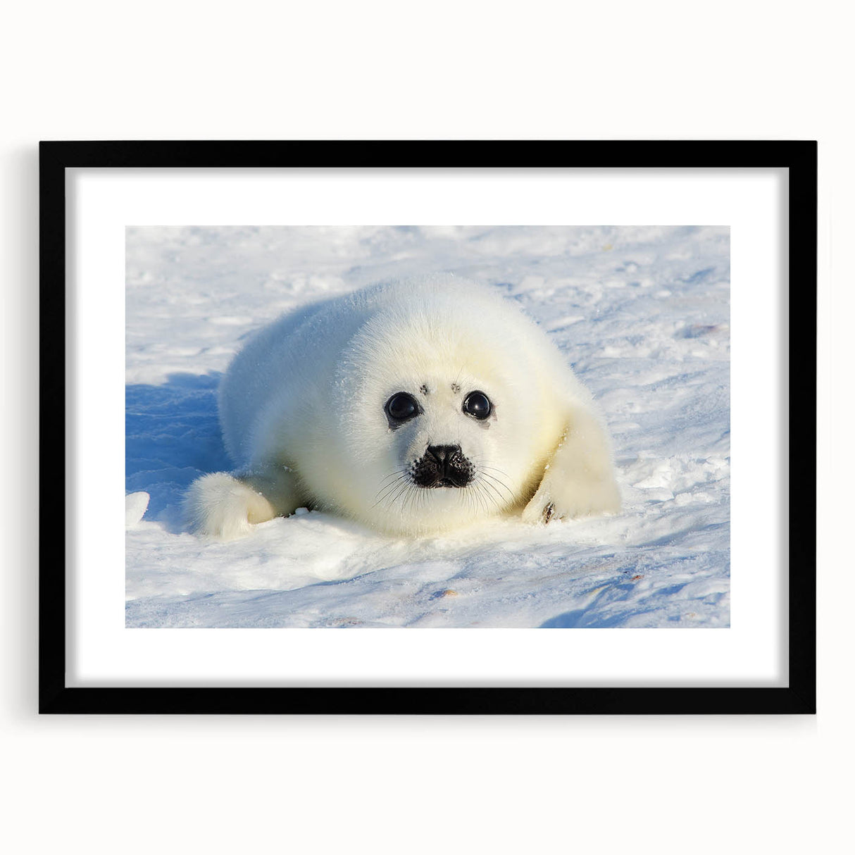 Extra large, colorful abstract art print of a Greenland scenery in a black frame with mat, ideal for living room decor.