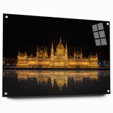 Acrylic print of a European cityscape with muted earth tones, ideal for dining room decor.
