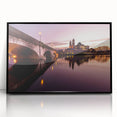 Large abstract wall art depicting a serene Irish landscape in muted green and blue tones, framed in black acrylic.