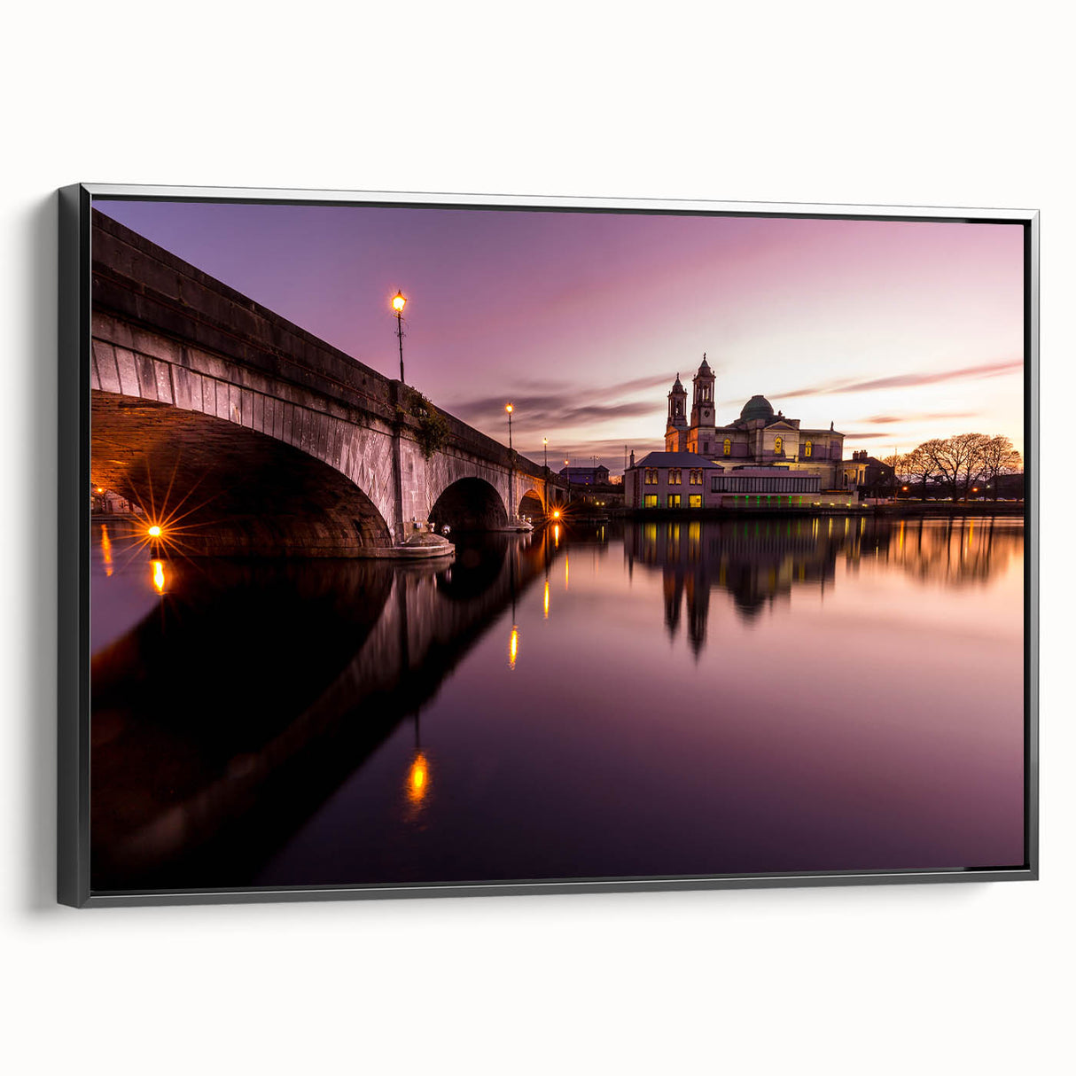 Black and white framed canvas of a vintage Irish landscape, ideal for bedroom wall decor.