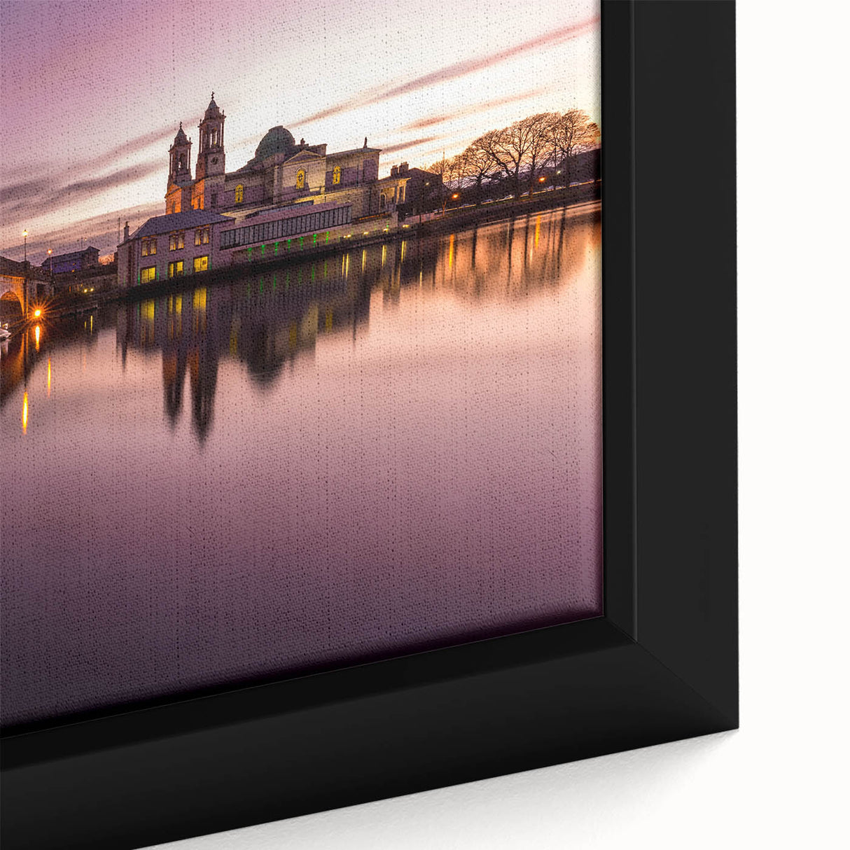 Extra large framed canvas featuring a textured black wall art scene of a European Irish landscape with colorful accents.