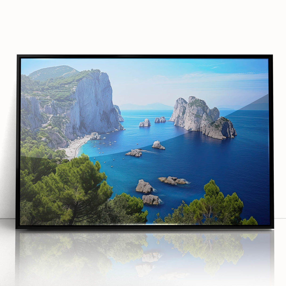 Large abstract wall art depicting a scenic European landscape in Capri, Italy.