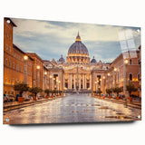 Acrylic print of a scenic Rome landscape in muted earth tones, ideal for dining room decor.
