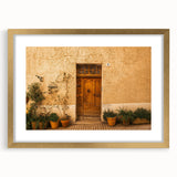 Abstract art print of Tuscany landscape in muted earth tones on a framed canvas, suitable for dining room decor.