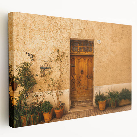 Large stretched canvas depicting a serene Tuscan landscape, with soft earth tones, ideal for kitchen wall art.