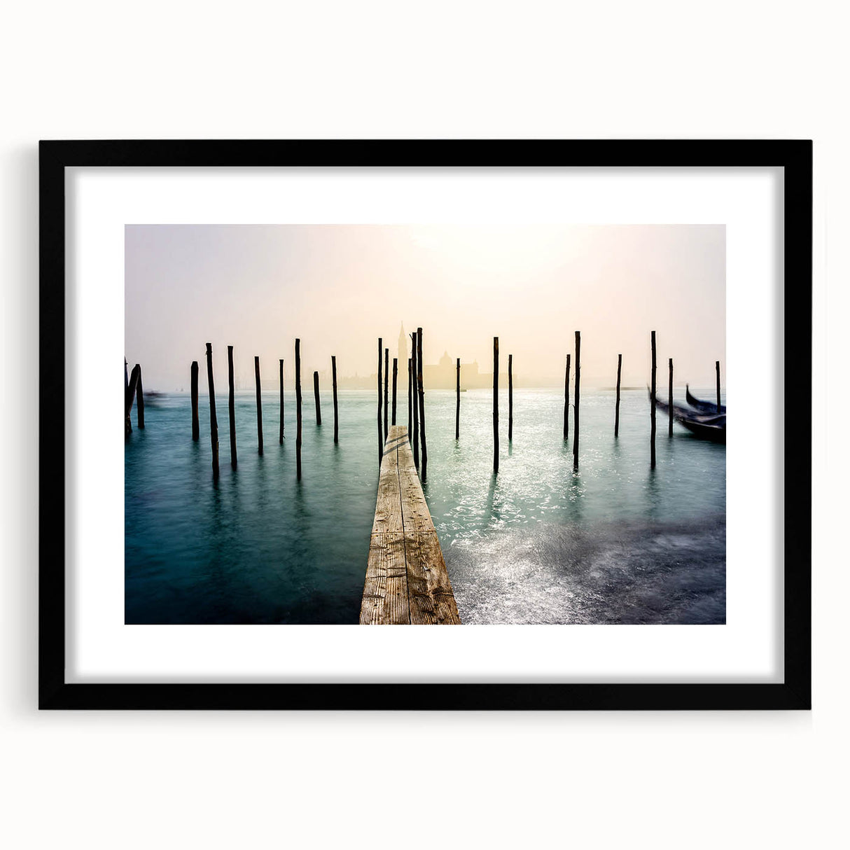 Extra large, textured abstract art print of a colorful Venice scenery on a framed canvas, ideal for living room decor.