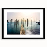 Extra large, textured abstract art print of a colorful Venice scenery on a framed canvas, ideal for living room decor.