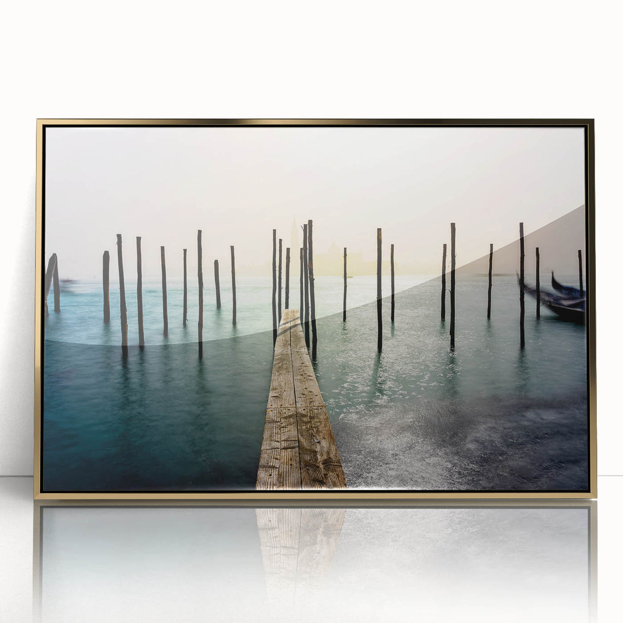 Framed acrylic painting of a serene Venice canal scene in soft pastel shades, ideal for modern art wall decor.
